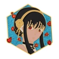 Spy x Family Yor Forger enamel pin badge in hexagonal gold frame with blue glitter - Blue Glitter Hexagon (XZ6989)