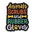 Emaille pin met de tekst 'Animals SCRUBS and RUBBER GLOVES' op een zwarte ondergrond - Dieren Scrubs En Rubberen Handschoenen Stijl (XZ7734)
