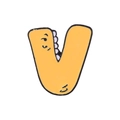 Cartoon letter V enamel pin with cute dinosaur spikes and yellow painted finish - Letter V Style (XZ5396)