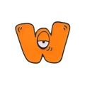 Cartoon orange enamel letter W badge brooch with eye detail for clothing accessories - Letter W Style (XZ5397)
