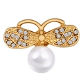 Elegante broche de insecto dorado con alas de cristal y una gran perla blanca - Estilo Abeja Corona (XZ7509)