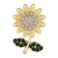 Eleganter Sonnenblumen-Broschenstift mit Strasssteinen und dunkelgrünen Blattdetails - Sonnenblume Stil (XZ7517)