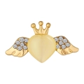 Goldene Engelsflügel-Brosche mit gelbem Herzstein und funkelnden Strasssteinen - Geflügeltes Kronenherz-Stil (XZ7518)