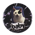 Round metal tin badge featuring a cute white cat portrait and baby text print - Baby Pirate Cat Style (xz7293)