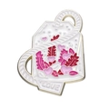 Spilla smaltata a bustina di tè con cuori rosa e ciondolo con scritta LOVE - Forma Di Bustina Di Tè (xz8277)
