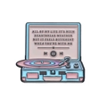 Spilla in smalto per giradischi vintage rosa e blu con dettaglio di testo musicale - Stile Testo Giradischi (XZ8799)