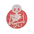 Creative skull enamel pin with red chili and 'EVERYTHING SPICY' text in gold finish - Spicy Theme Skull (XZ8847)