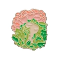 Art Nouveau style enamel brooch featuring a woman with pink peony crown and golden lines - Green Hair Pink Floral Girl (XZ8507)