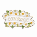 Detail of floral enamel pin featuring white daisies and a COURAGE ribbon on metal - COURAGE Daisy Ribbon Design (XZ8553)