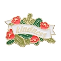 Kindness floral enamel pin with red flowers and green leaves on a white background - Red Floral Kindness Style (XZ8554)