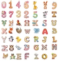 50 adesivi impermeabili con lettere e numeri e motivi di animali per bambini DIY - Colorato