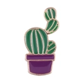 Cute green cactus enamel pin in a purple pot with golden metallic edges and details - Tall Green Cactus Purple Pot (xz8139)