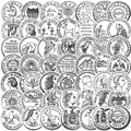 Set of 50 vintage coin graffiti stickers for decorating laptops and guitars - Vintage Coin Pattern Collection