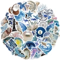 Set of 50 blue ocean theme waterproof stickers for laptops and guitars DIY decoration - Silver Blue Ocean