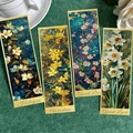 Impressionist floral bookmarks set with magnolia and plum blossoms on green velvet - Artistic Floral Style (QH246)