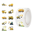 Roll of 500 cartoon construction vehicle stickers featuring excavators and dump trucks - Cartoon Construction Vehicle