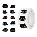 Roll of 500 cute black cat expression stickers for scrapbooking and envelope sealing - Black Cat Expression Style