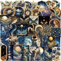 Set 50 stickers vintage univers galaxie pour ordinateur bagages autocollants étanches - Thème Astronomie Céleste Rétro