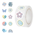 500pcs blue cartoon roll stickers with flowers and hearts for journaling and envelopes - Blue Multicolor