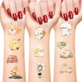 Close-up of colorful cartoon animal temporary tattoos applied on arms for party - Animal Pattern Style