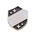 Enamel shield brooch featuring Pointless Meeting Survivor text with gold star details - Black And White Shield Style(XZ9325)