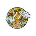 Psychedelic enamel pin with mushroom, rainbow and hand sign design on black metal base - Psychedelic Pop Mushroom (XZ8556)