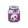 Halloween enamel pin badge featuring a cartoon skull in a purple glass jar - Skull Potion Jar Style (QHXZ461)