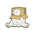 Cute polar bear enamel pin inside a cardboard box for jacket and bag accessories - Polar Bear in Box Style (xz4419)