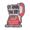 Pink cartoon retro rotary phone enamel pin with I'm having your baby text - Retro Red Phone Quote (XZ8951)