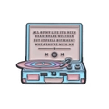 Retro vinyl record player enamel pin in pastel blue and pink colors with lyric details - Retro Record Player Lyrics (XZ8799)
