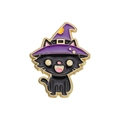Spilla smaltata con gatto nero di Halloween, cappello da strega viola e bordi oro - Stile Gatto Strega (XZ9870)