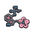 Spilla struttura molecolare chimica con fiori rosa e simboli blu dal design unico. - Fiore di Ciliegio Molecolare (XZ9861)