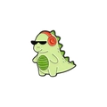 Cartoon green dinosaur enamel pin with sunglasses and headphones for clothing decor - Cool Green Dinosaur with Headphones (XZ4236)