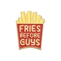 Cartoon alloy enamel pin featuring red French fries box with Fries Before Guys text - Xz9697