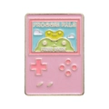 Retro pink handheld game console enamel pin featuring a cute green frog character - Froggie Pals Pink Console (XZ8426)