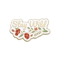 Enamel brooch with floral design and Stay Wild text in a golden alloy finish - Xz9702