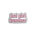 Inspirational enamel pin with pink 'hot girl bummer' text and silver metal frame - Xz4539