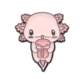 Niedliche rosa Axolotl-Emaille-Anstecknadel mit Bubble Tea und minimalistischem Rand - Xz9585