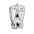 Detail view of gothic skull enamel pin with candle and I'M OK NOW text engraving - Skeleton Candle Style (WY2928)