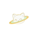Cute cartoon cat planet enamel pin with yellow saturn ring and white feline design - Cat Head with Saturn Ring Style (XZ3686)