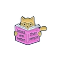 Pin's en émail avec chat roux lisant un livre et texte 'Books are better than people' - Xz4657