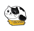 Cartoon enamel pin featuring a black and white cat in a yellow box with 'This is Perfect' text - Perfect Cat in Box Style (xz3856)