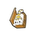 Cute enamel cat pin in a cardboard box with If I Fits I Sits text for backpacks - Cat Lying in Box Style (xz3858)