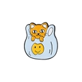 Cute enamel pin badge featuring an orange cat in a light blue smiley shopping bag - Cat in Shopping Bag Style (xz3859)