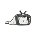 Cute enamel pin featuring a white cat inside a vintage retro television set - Cat with TV Frame Style (xz4416)
