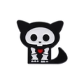 Pin's en émail chat noir de style punk avec squelette et détail de cœur rouge - Style Squelette de Chat (XZ9692)