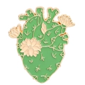 Broche en émail design cœur cactus avec finition verte et détails en métal doré - Xz3433
