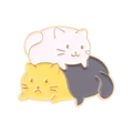 Cute set of three cartoon cat enamel pins in white, yellow, and grey with gold trim - Stacked Cats Yellow Gray White Style (xz4991)