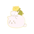 Cute enamel pin with three stacked cartoon cats in white yellow and green colors - Stacked Cats Yellow Green White Style (xz4992)