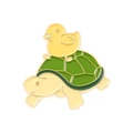 Cute cartoon enamel pin featuring a yellow duck riding a green turtle on metal alloy - Duck on Turtle Style (xz4993)